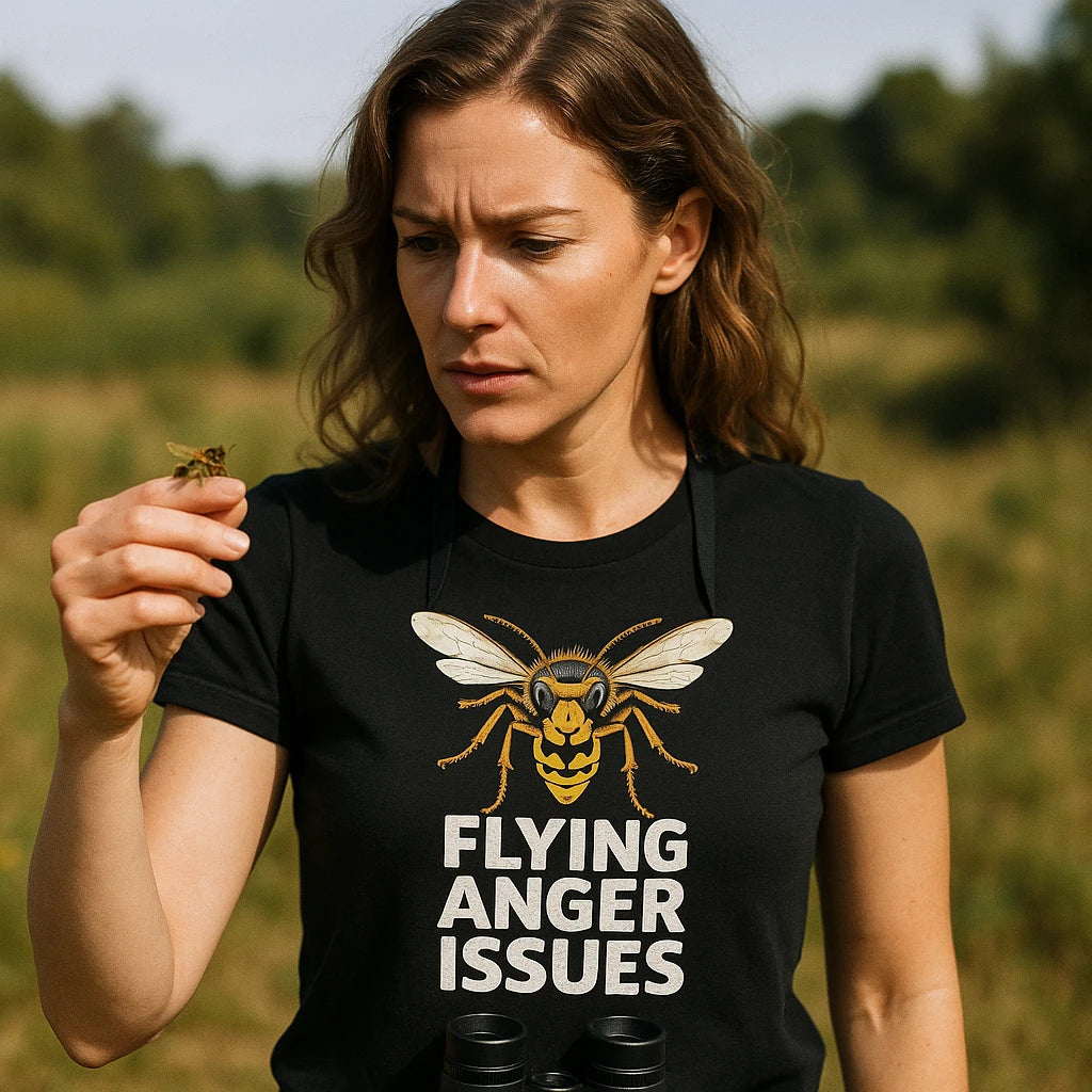 "Flying Anger Issues" black wasps shirts, photographed as wasps lover gift