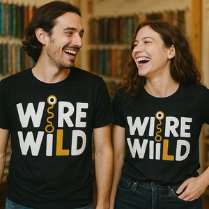 Person wearing the black jewelry making t shirt graphic tee - "Wire Wild" design