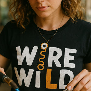 "Wire Wild" black jewelry making t shirt, photographed as jewelry making lover gift