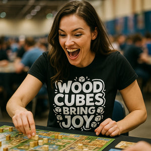 "Wood Cubes Bring Joy" black board game shirts - also one of the gifts for people who like board games