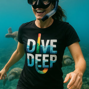 "Dive Deep" black snorkeling shirts - also a wet shirt for snorkeling