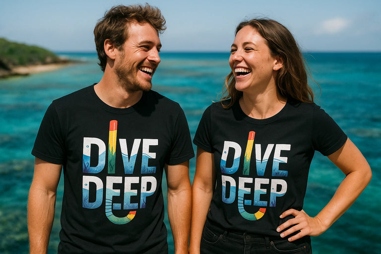 Person wearing the black snorkeling shirts graphic tee - 