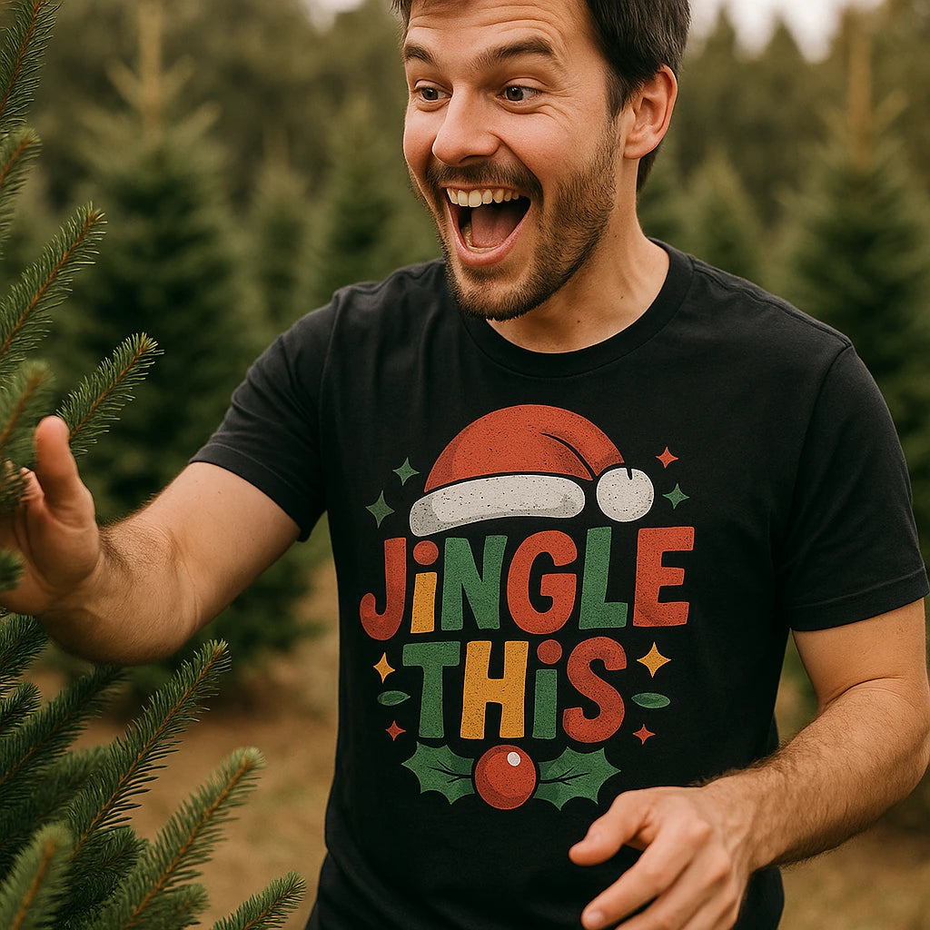 "Jingle This" black womens christmas tshirt - also a plus size christmas tops for ladies