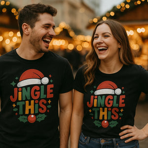 Person wearing the black womens christmas tshirt graphic tee - "Jingle This" design