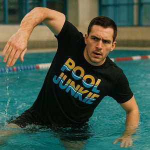 "Pool Junkie" black women's uv shirts for swimming - also one of the best women's rash guard for swimming