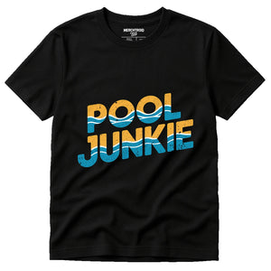 Black Women'S Uv Shirts For Swimming - "Pool Junkie" graphic tee with gold print, flat lay product photo