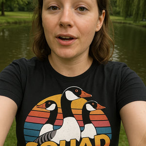 "Squad Honk" black geese t shirt, photographed as geese lover gift