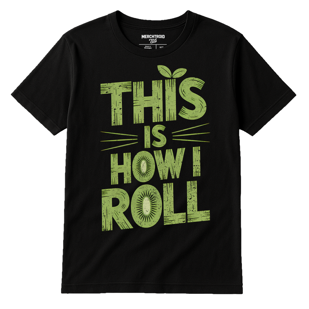 Black Kiwis Shirts - "This Is How I Roll" graphic tee with gold print, flat lay product photo