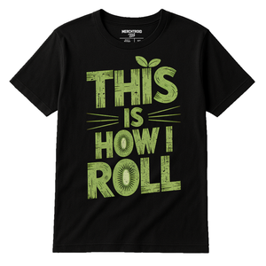 Black Kiwis Shirts - "This Is How I Roll" graphic tee with gold print, flat lay product photo