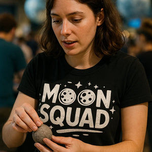 "Moon Squad" black blue moon t shirt, photographed as gifts for moon lovers