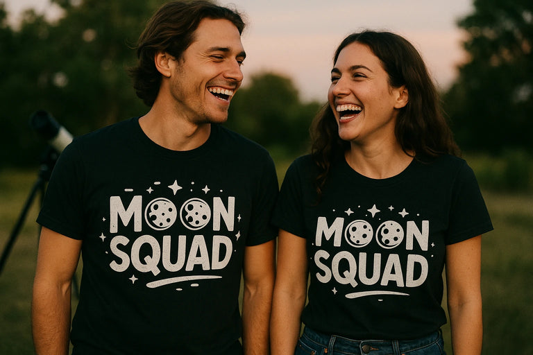 Person wearing the black blue moon t shirt graphic tee - 