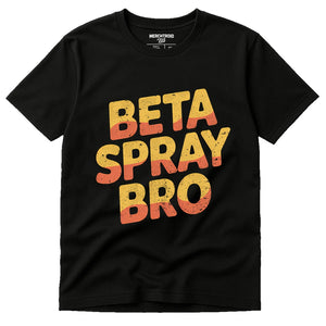 Black Rock Climbing T Shirt - "Beta Spray Bro" graphic tee with gold print, flat lay product photo