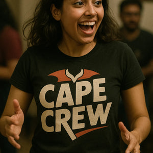 "Cape Crew" black mona the vampire t shirt, photographed as gifts for vampire lovers