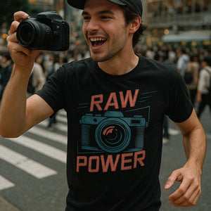 "Raw Power" black photographer t shirt - also one of the gifts for a photographer lover