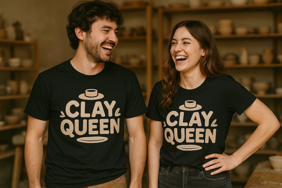 Person wearing the black sculpting t shirt graphic tee - "Clay Queen" design