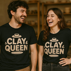 Person wearing the black sculpting t shirt graphic tee - "Clay Queen" design