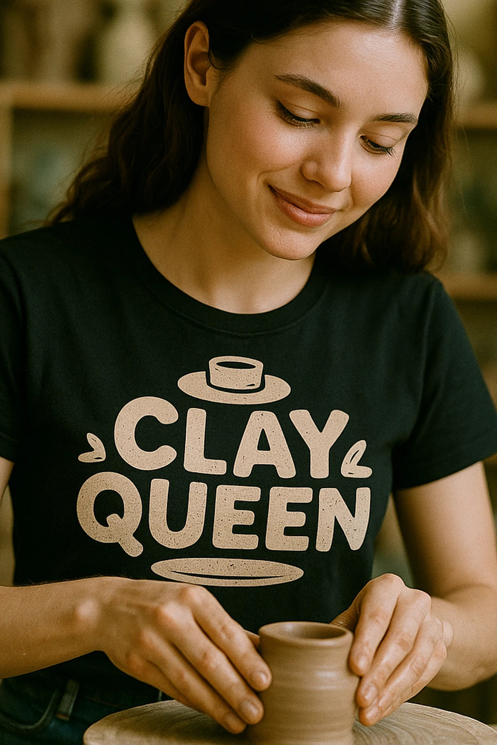 "Clay Queen" black sculpting t shirt, photographed as sculpting lover gift