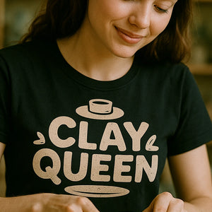 "Clay Queen" black sculpting t shirt, photographed as sculpting lover gift