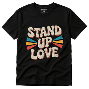 Black Activism Tees - "Stand Up Love" graphic tee with beige print, flat lay product photo