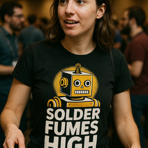 "Solder Fumes High" black robotic t shirt - a birthday gift for robotic lover
