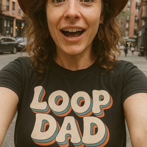 "Loop Dad" black producer t shirt, photographed as gifts for music producers