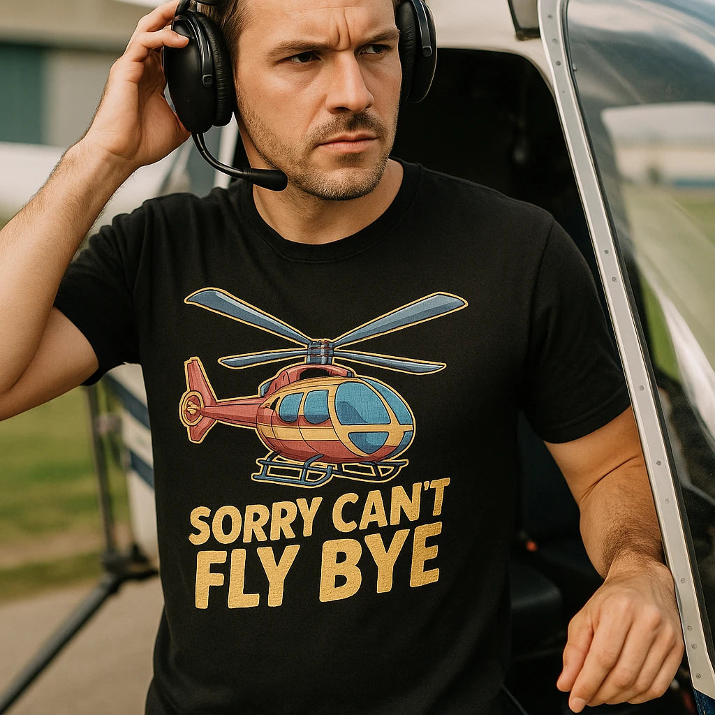 "Sorry Cant Fly Bye" helicopter t shirt - product photo 8