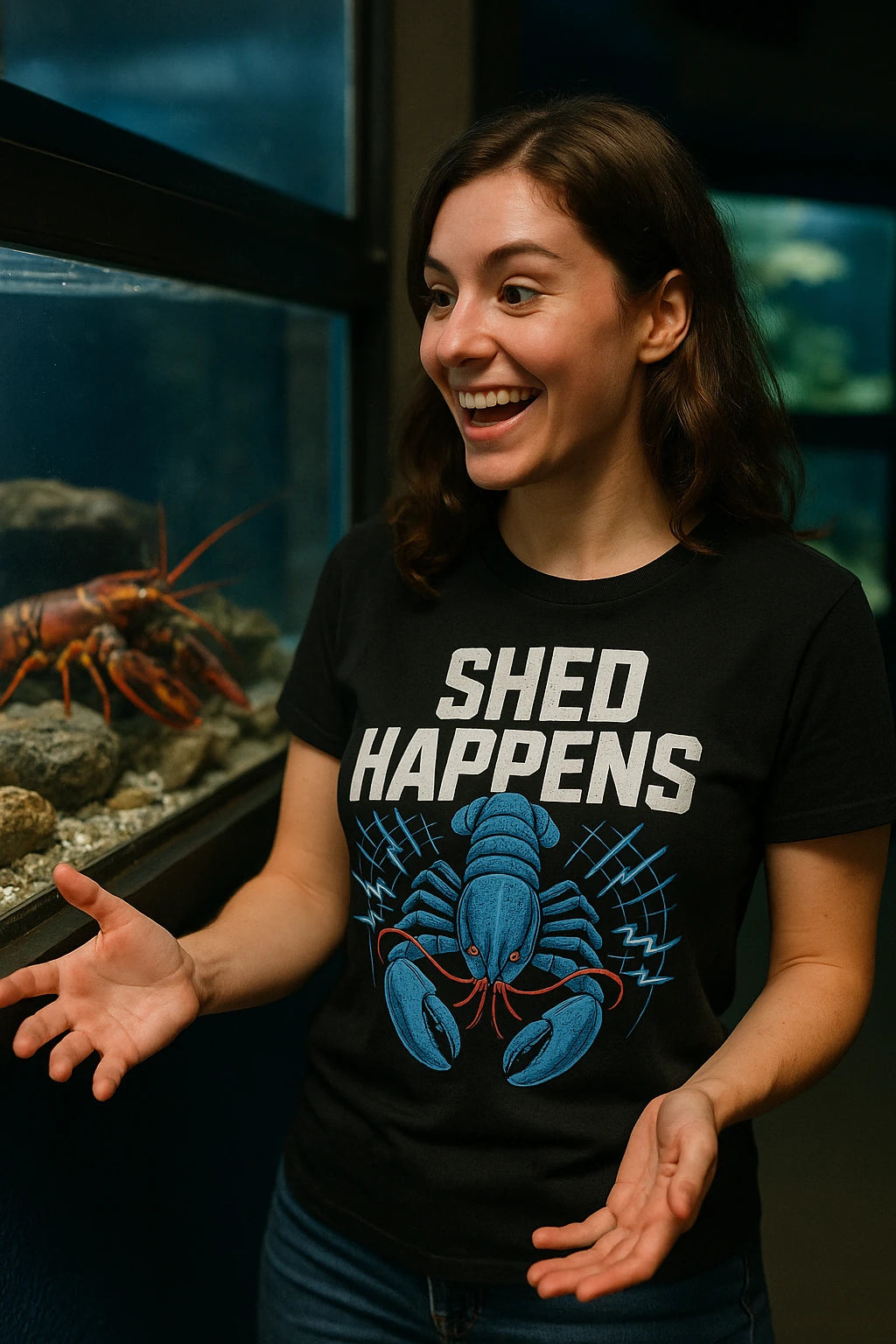 "Shed Happens" black lobster shirts - a birthday gift for lobster lover