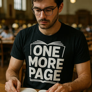 "One More Page" black reading tee shirts - also one of the presents for a reader