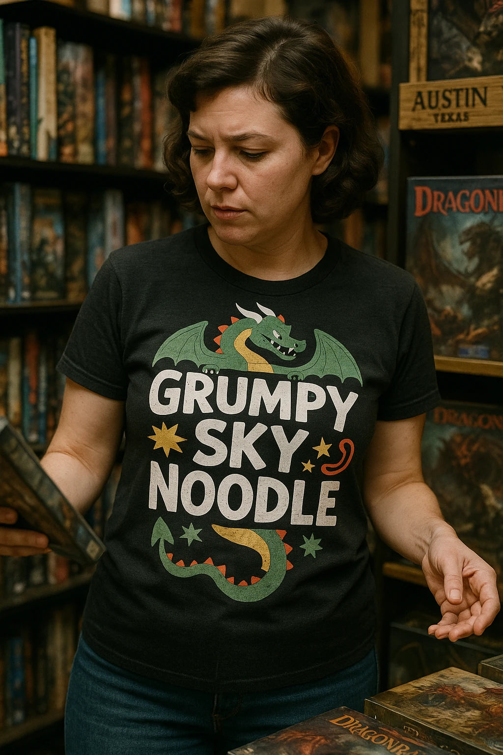"Grumpy Sky Noodle" shirts with dragons on them - product photo 6