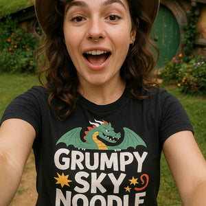 "Grumpy Sky Noodle" shirts with dragons on them - product photo 7