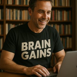 "Brain Gains" studying t shirt - product photo 8