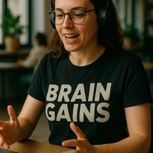 "Brain Gains" black studying t shirt - a birthday gift for studying lover