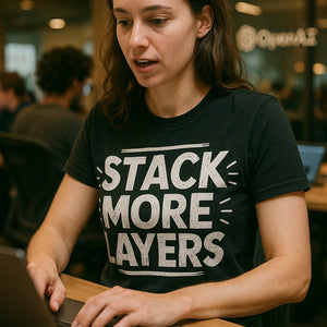 "Stack More Layers" black artificial intelligence t shirt - a birthday gift for artificial intelligence lover