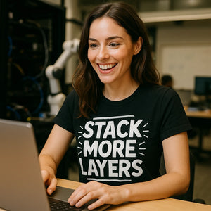 "Stack More Layers" artificial intelligence t shirt - product photo 9