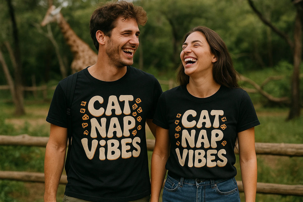 Person wearing the black leopard print t shirt graphic tee - "Cat Nap Vibes" design