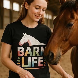 "Barn Life" black horse tee shirts - also one of the gifts for horseback riders