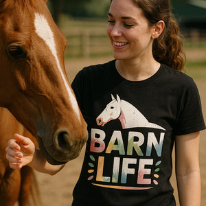 "Barn Life" black horse tee shirts - also a horse present ideas