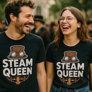 Person wearing the black steampunk shirts graphic tee - "Steam Queen" design