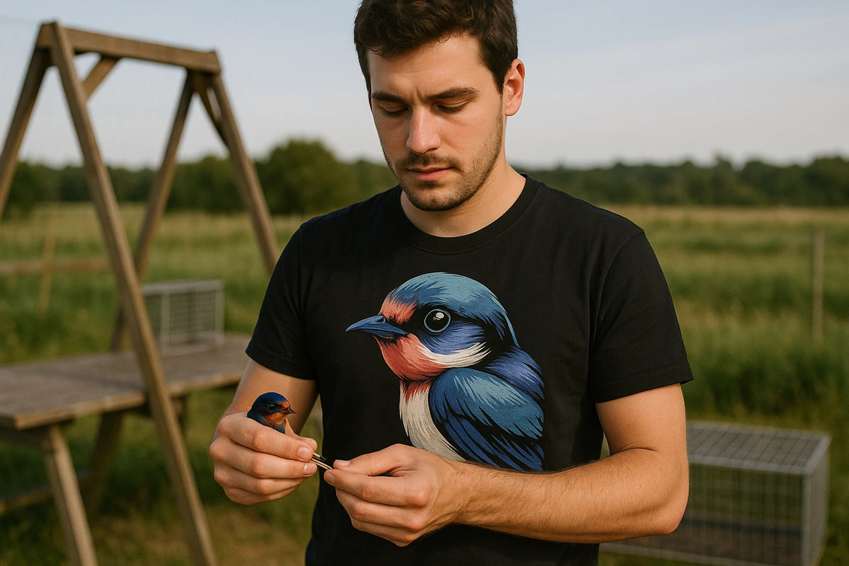 Lifestyle shot of the "It Ain'T Easy Being a Swallow" black t shirt i swallow in a real-world setting