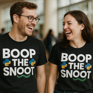 Person wearing the black python t shirt graphic tee - "Boop the Snoot" design