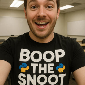 "Boop the Snoot" black python t shirt, photographed as python lover gift