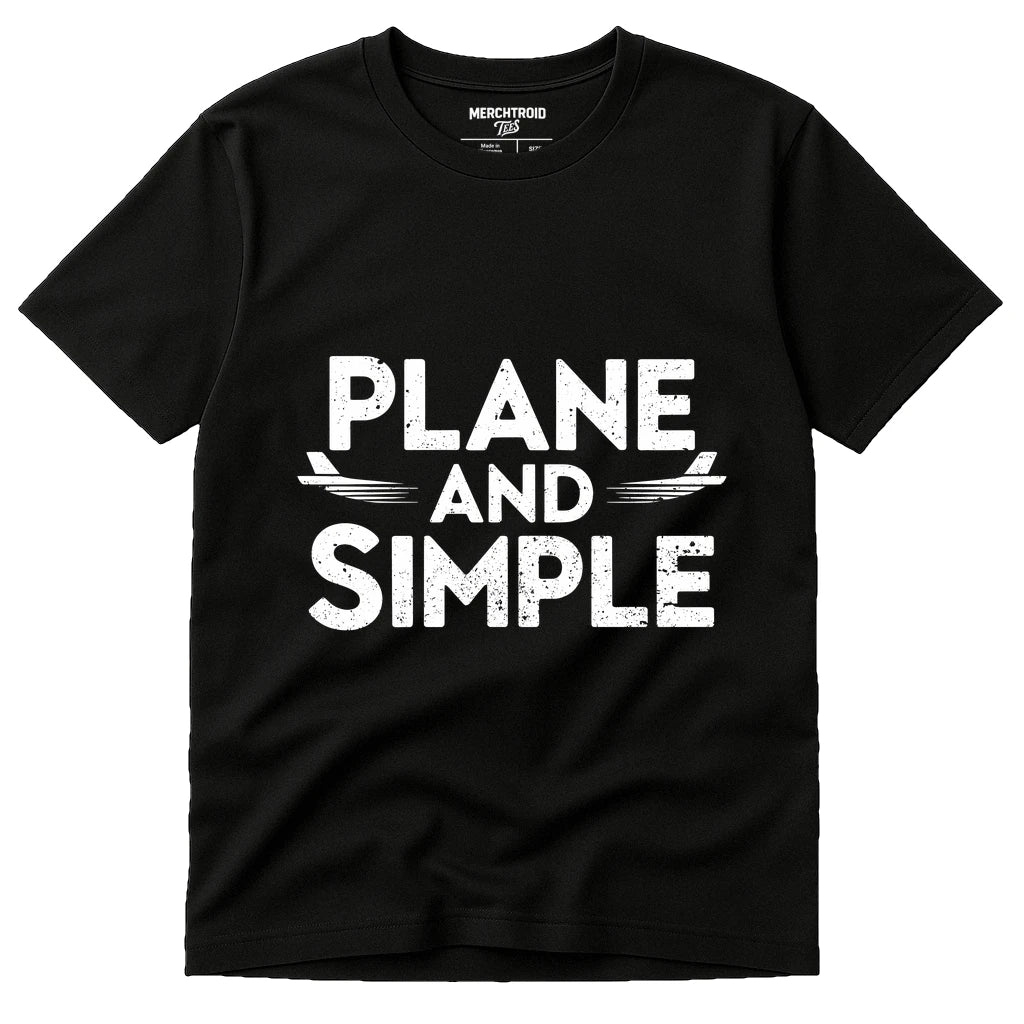 Black Flying Squirrel T Shirt - "Plane and Simple" graphic tee with white print, flat lay product photo