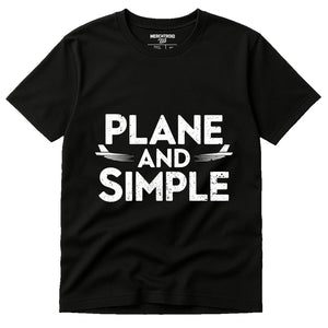 Black Flying Squirrel T Shirt - "Plane and Simple" graphic tee with white print, flat lay product photo