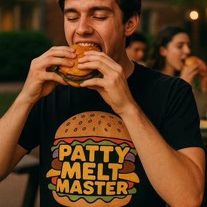 "Patty Melt Master" black burgers t shirt - a birthday gift for burgers lover