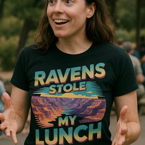 "Ravens Stole My Lunch" black i hiked the grand canyon t shirt - a birthday gift for the grand canyon lover