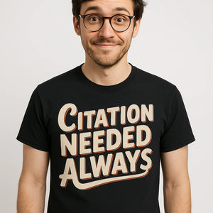 Close-up of the "Citation Needed Always" beige print on a premium Bella+Canvas black black history month t shirts