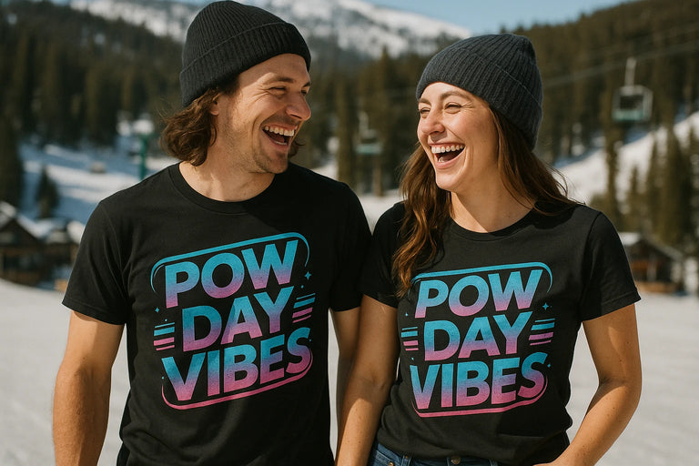 Person wearing the black snowboarding t shirt graphic tee - 
