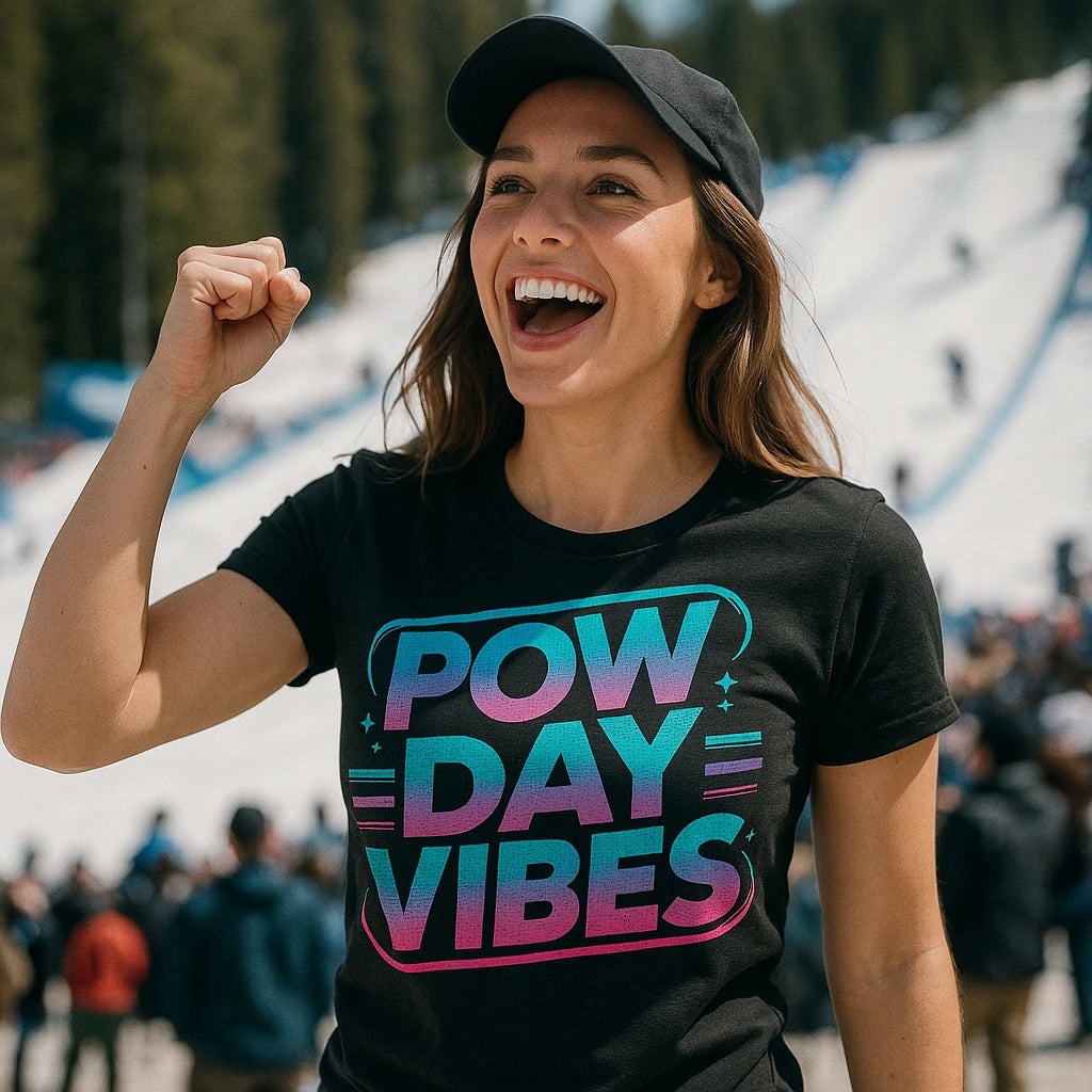 "Pow Day Vibes" snowboarding t shirt - product photo 9