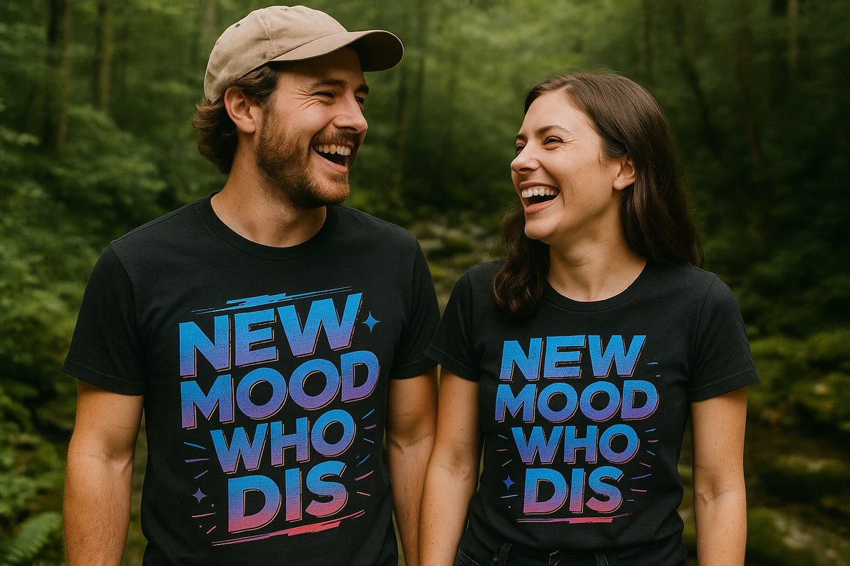 Person wearing the black newt shirts graphic tee - "Newt Mood Who Dis" design