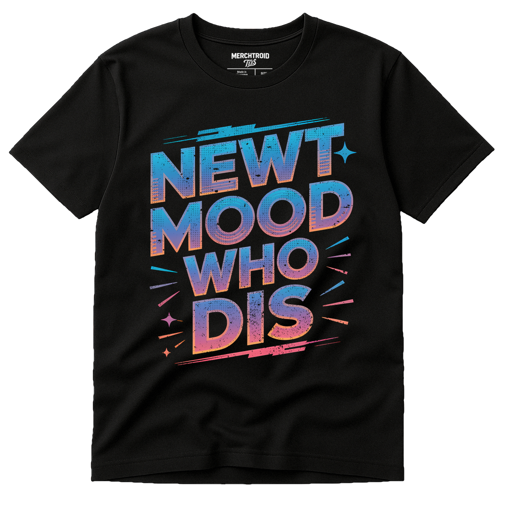 Black Newt Shirts - "Newt Mood Who Dis" graphic tee with blue print, flat lay product photo